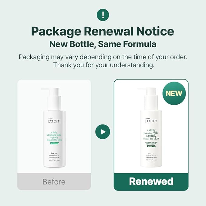 MAKE P:REM Safe Me. Relief Moisture Cleansing Milk, Hydrating Gentle Milk Cleanser for Sensitive Skin with Soy Protein, Korean Face Wash, 6.76 fl.oz. (200ml)