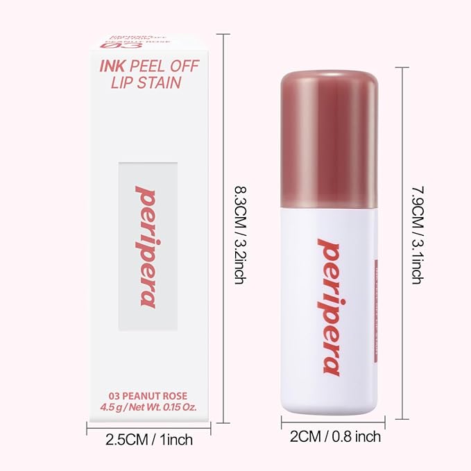 Peripera Ink Peel Off Lip Stain - Long Lasting, Transfer-Proof, Waterproof Korean Lip Tint with Color-Changing Peel-Off Formula (03 PEANUT ROSE)