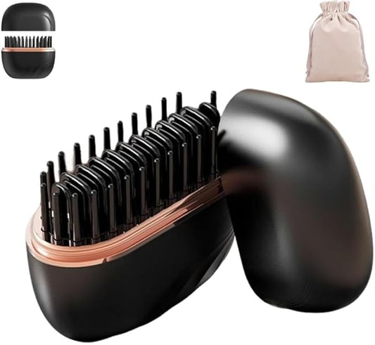 Mini Straightener - Rechargeable Portable Hair Straightener Brush, Fast Heating Hot Comb with Anti-Scald Shell, Lightweight & 3-Speed Temperature Control for Home & Travel Gift (Black)