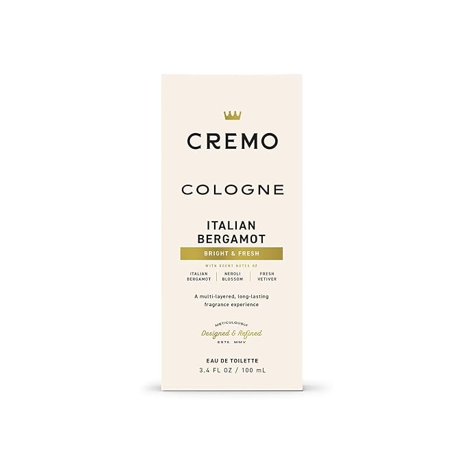 Cremo Cologne For Men - Italian Bergamot Mens Cologne Spray, A Combination of Italian Bergamot, Neroli Blossom, and Fresh Vetiver, Multi-Layered Signature Men's Fragrances, 3.4 Fl Oz