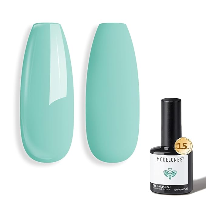 modelones Gel Nail Polish, 15 ML Pastel Blue Green Solid Color Gel Polish Soak Off LED High-Pigmented & Shine Long Wear Gel Polish Nail Art Manicure Gift DIY Salon Home, 0.5 fl oz