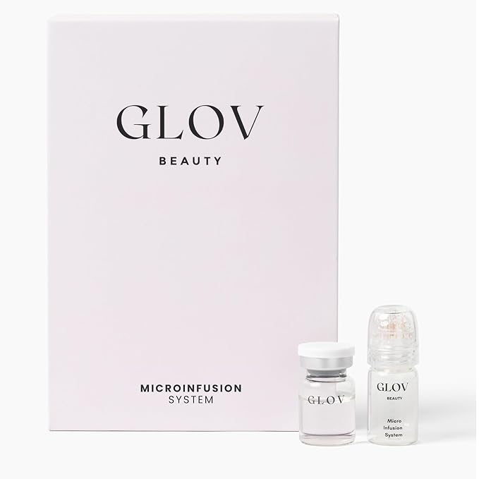 Glov Beauty Micro Infusion System for Face & Lips – 0.25mm 24k Gold Cosmetic Facial Stamp with Hyaluronic Acid, Collagen Peptides & Licorice Root Serum Ampoules (1x Infusion Application, 3x Serums)