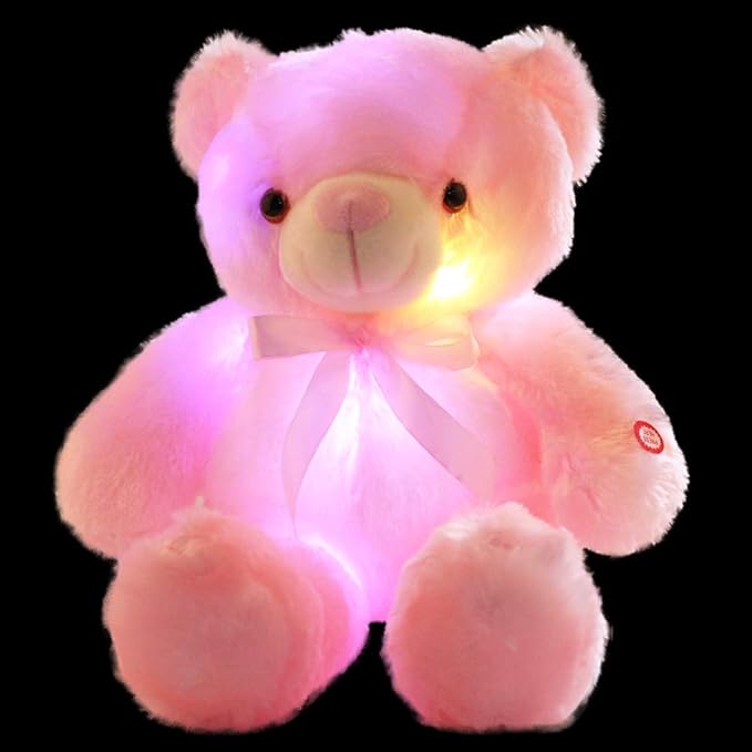 LED Teddy Bears Stuffed Animals, Cute Glow Bear Plush Toys Creative Colorful Luminous Light Up Doll Gifts for Bedroom, Kids, Baby, Valentine (Pink,18 inch)