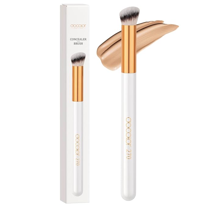 docolor Concealer Brush 270 Angled Concealer Brushes Under Eye Mini Angled Flat Top Kabuki Nose Contour Brush for Concealing Blending Setting