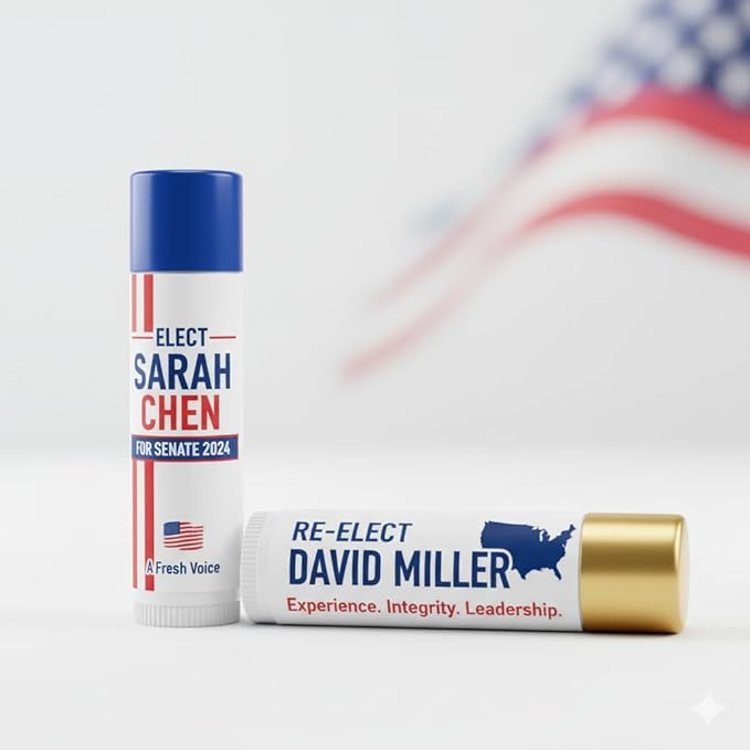 Custom Political Campaign Lip Balm - Vote for [Candidate] Election Giveaways - Bulk Promotional Items for Congress Senate Mayor Campaigns