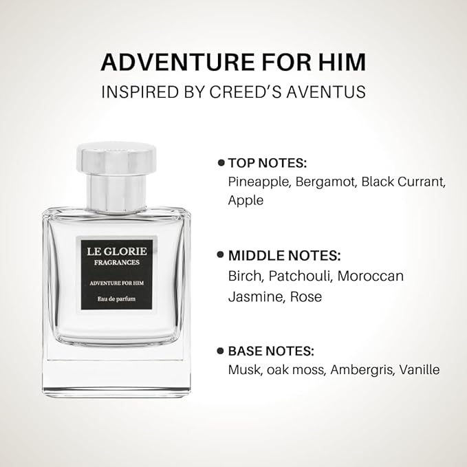 Inspired by Aventus for men, Adventure for Him EDP, Long Lasting 12-14 Hours Perfume Spray for Men, All Skin Types, Cruelty Free - 0.33 oz 10ml