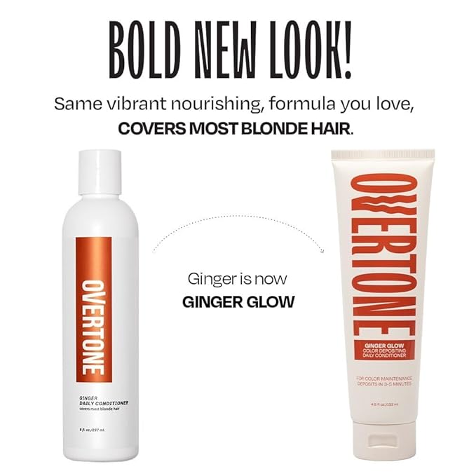 Overtone Daily Color Depositing Conditioner for Dyed & Natural Hair - 4.5oz Temporary Coloring with Shea Butter & Coconut Oil - Refresh Color & Prevent Fading - Vegan & Cruelty-Free, Ginger Glow