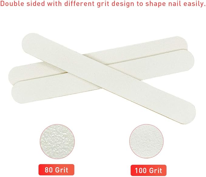 Professional Nail Files Double Sided Emery Board 80/100 Grit for Poly Gel Acrylic Nail Extension Manicure Pedicure Tool White 50Pcs