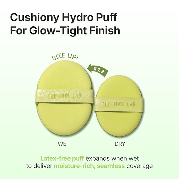 THE TOOL LAB Aqua Fitting Duo, Makeup Set with Flat Foundation Brush and Liquid Foundation Puff, Portable Case with 1.1" Flat Brush, Korean Makeup