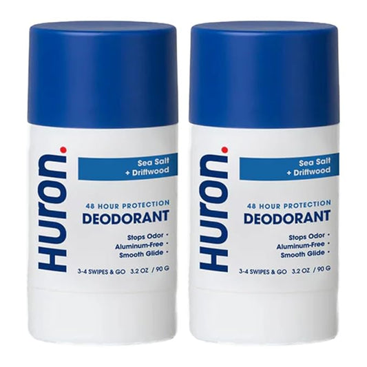 Huron Men’s Deodorant - Dermatologist & Clinically Tested 48 Hour Odor Protection - Aluminum Free Deodorant - 3.2 Oz - Sea Salt & Driftwood (Pack of 2)