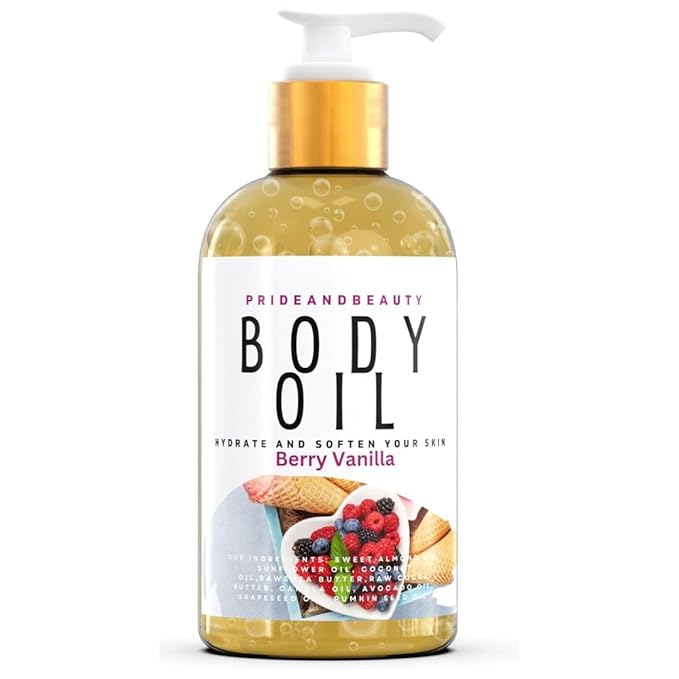 PrideandBeauty After Shower Oil. Skin Hydrating Oil. Body Oil Scented. Body Oils For Women Dry Skin. (4 OUNCES, Berry Vanilla)