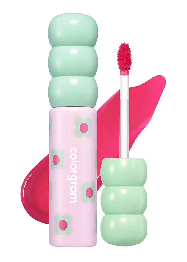 COLORGRAM Fruity Glass Tint 04 Adorable Berry | Korean Long Lasting & Waterproof Lip Stain | Glossy Dewy Lip Gloss, Highly Pigmented Strawberry Pink Shade with Glowing effect 0.11 Oz.
