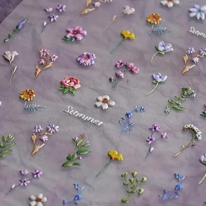 Flower Nail Stickers for Nail Art - Flowers Nail Art Stickers Summer Floral Leaf Plant 5D Embossed Nail Decals Self-Adhesive Nails Supply Manicure Sliders Flower Stickers for Nails Decoration