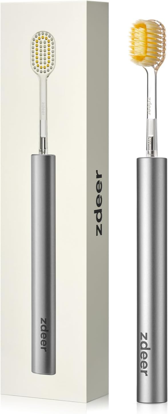 Ultra Soft Manual Toothbrushes for Adults Sensitive Gums– Eco-Friendly Aluminum Alloy+ABS Handle with 1 Replaceable Gum Care Heads, Gentle Wide Bristles for Sensitive Teeth & Gums, Air