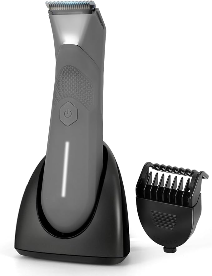 Manscape for Men, Groin Trimmer for Men and Women, Body Hair Trimmer and Ball Trimmer with Light, Pubic Hair Shaver, Manscaper Kit, 7 Precisions, Waterproof Wet/Dry Grooming (Grey)