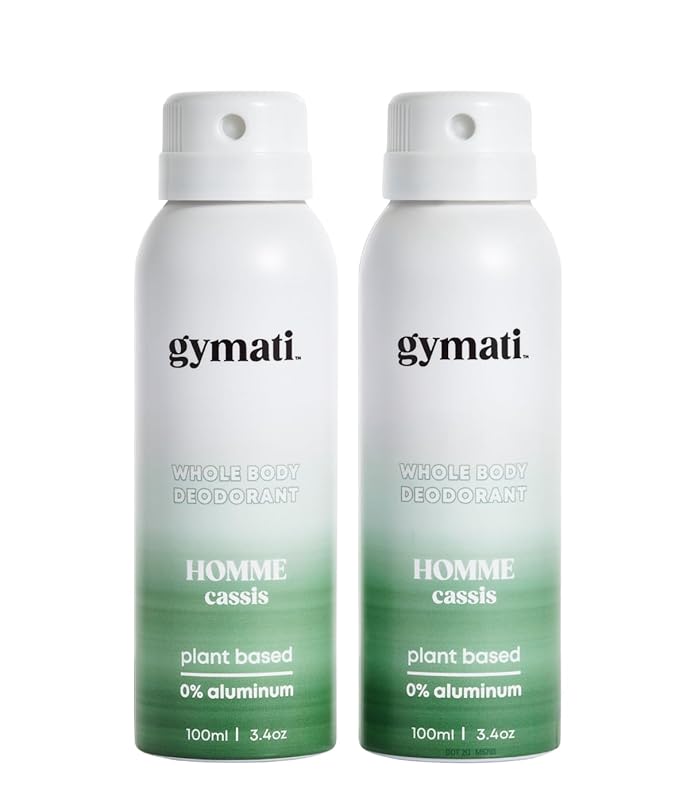 Gymati - Fitness Deodorant Spray for Men - Aluminum-Free - All Day Ultimate Odor Protection - Built For Sweat - Air-Powered - Vegan & Plant-Based - Made in USA - Homme - 3.4oz Travel Size - 2 Pack