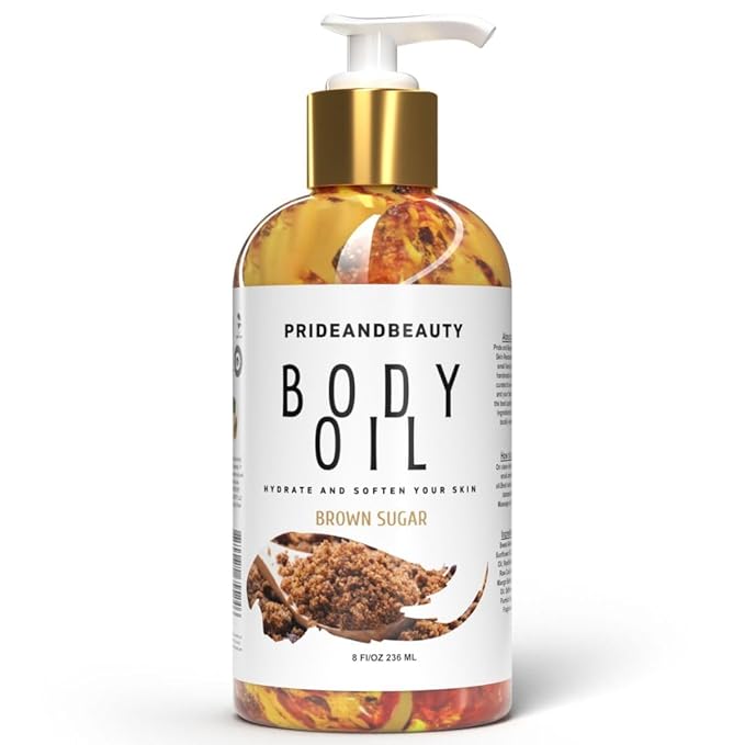 PrideandBeauty After Shower Oil. Skin Hydrating Oil. Body Oil Scented. Body Oils For Women Dry Skin. (Vanilla Buttercream) (8 OUNCES, Brown Sugar)