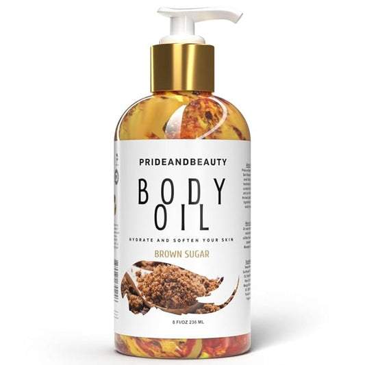 PrideandBeauty After Shower Oil. Skin Hydrating Oil. Body Oil Scented. Body Oils For Women Dry Skin. (Vanilla Buttercream) (8 OUNCES, Brown Sugar)