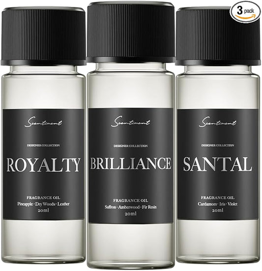 Scentiment Designer Diffuser Oil Discovery Kit – Top 3 Luxury-Inspired Scents | Aromatherapy Fragrance Oils for Home & Office | Long-Lasting & Elegant Scent (3 x 20ml)