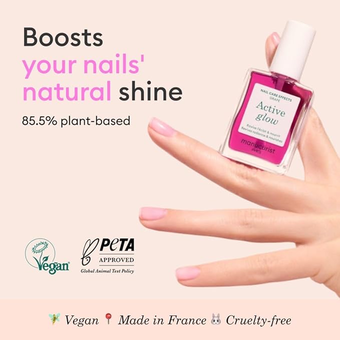 Manucurist Active Glow Grape All-in-One Perfecter Nail Polish & Care - No Lamp - Vegan & Made in France Ultra-Glowy Lilac Mirror-Like Shine - Nail Concealer & Care - Plant-Based Ingredients