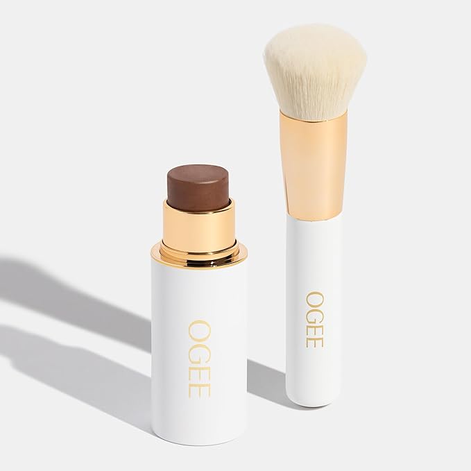 Ogee Bronze & Blend Duo - Sculpted Face Stick in Copper & Blender Brush Set - Certified Organic Bronzer & Professional Quality Makeup Brush for Flawless Makeup Application