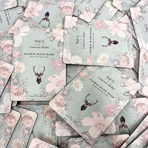 Catherine Muller Floral Hand Mask 1 Pair, Moisturizing Gloves for Dry Hands with Elder Flower & CICA, Repairing and Nourishing Hand Care Treatment for Cracked, Rough, and Dry Skin, Stocking Stuffer