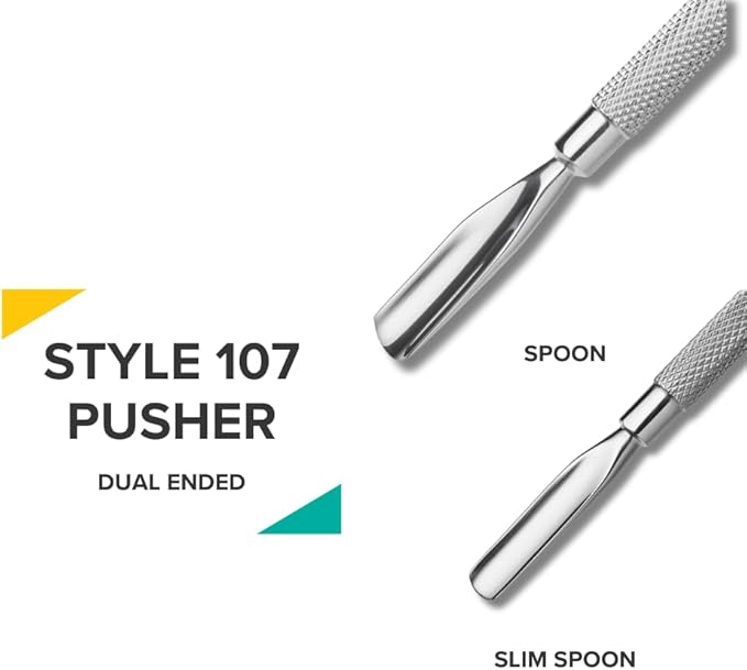 Rui Smiths Pro Cuticle Pusher with 2 Ends - Stainless Steel Manicure Tool - Style 107