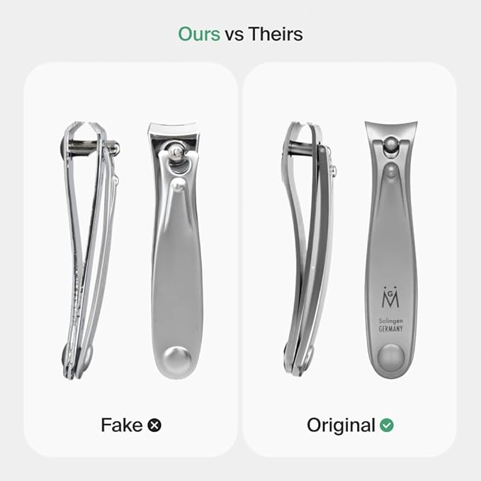 GERMANIKURE Nail Clippers Set in Gray Leather Case – Ethically Made in Solingen Germany, FINOX Stainless Steel Tools – Professional Quality Manicure & Pedicure Kit