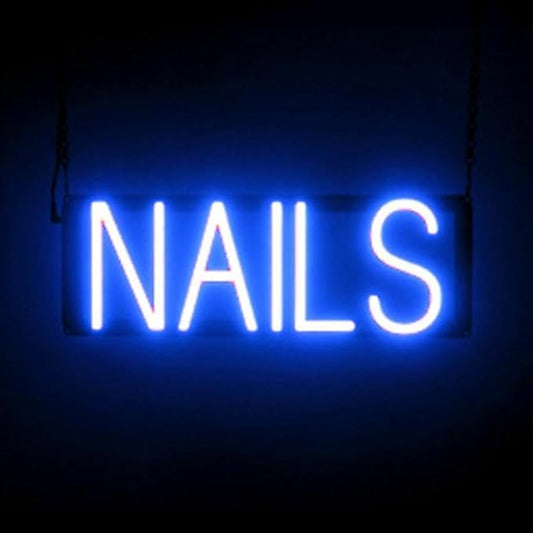 SpellBrite NAILS Sign | Nail Salon-Related Sign with Neon Look, Blue LED Light Source | 17.9" x 6.3"