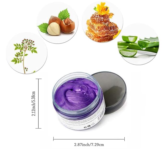 Purple Hair Color WAX 4.23 oz, Instant Hair Dye Wax, Natural Temporary Hair Color for Men and Women, Party, Daily Use, Cosplay
