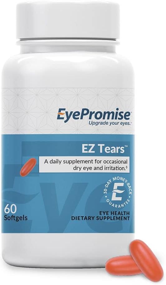 EyePromise EZ Tears Eye Vitamin - 60 Softgels, 30-Day Supply - Eye Supplement with Omega 3s, Primrose Oil & Turmeric Root Extract - Targets Eye Irritation, Dryness, Itchiness & Redness