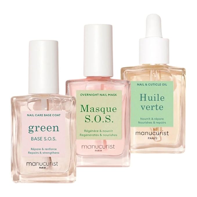 Manucurist Rescue Nail Care Kit -: 1 Strengthening Base Coat, 1 Night Mask for Nails, 1 Cuticle Oil - Nail Strengthener For Damaged Nails - Nail Growth - Christmas Gifts for Women - Gift Box
