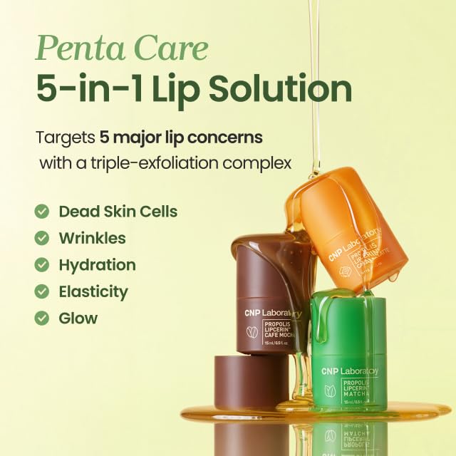 CNP Café Lip Butter - Propolis Lipcerin™ 07 Matcha, Hydrating Overnight Manuka Lip Balm & Mask, 12hr Long-Lasting Moisture, Korean Skin Care, 0.5 fl.oz.