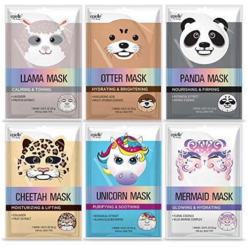 Epielle Character Face Mask Panda 6 Pack, Fun & Effective Korean Skin Care, Spa Party Favors, Stocking Stuffers, Birthday Gifts for Women, Thanksgiving Essentials