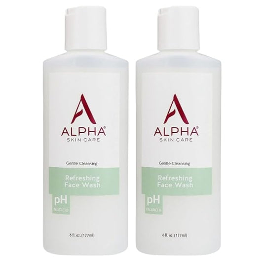 Alpha Skin Care Refreshing Face Wash, Gentle Soap-Free Formula, Citric AHA, Cleanses, Purifies, Tones & Restores pH, All Skin Types, Removes Make-Up & Oil, Anti-Aging Ingredients, 6 Oz, Pack of 2