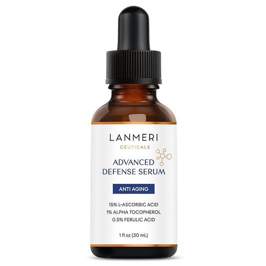 Lanmeri Ceuticals 15% Vitamin C + E + Ferulic Serum: Vitamin C Serum for Face with Vitamin E, Ferulic Acid – Brightening, Anti-Aging, Anti-Wrinkle & Hydration – for Dark Spots & Uneven Skin (1 fl oz)