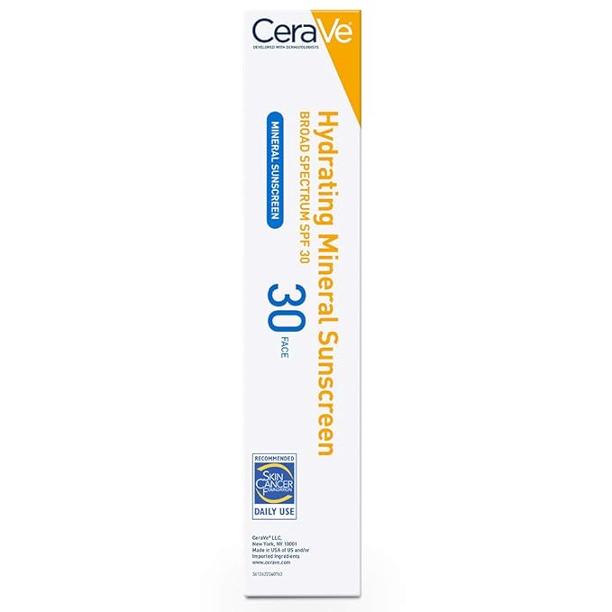 CeraVe 100% Mineral Sunscreen SPF 30, Face sunscreen With Zinc Oxide & Titanium Dioxide, Hyaluronic Acid + Niacinamide + Ceramides, Oil Free, Travel Size 2.5 oz
