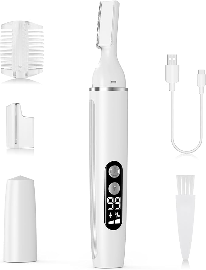 Eyebrow Trimmer Electric Eyebrow Razor with Digital Display LED Light, 2-Speed Eyebrow Shaver Rechargeable Facial Hair Remover Trimmer for Women, Painless Face Hair Removal for Upper Lip Peach Fuzz
