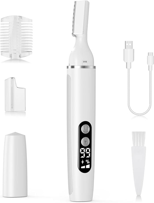 Eyebrow Trimmer Electric Eyebrow Razor with Digital Display LED Light, 2-Speed Eyebrow Shaver Rechargeable Facial Hair Remover Trimmer for Women, Painless Face Hair Removal for Upper Lip Peach Fuzz