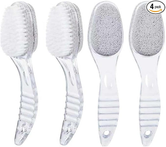 4 Pcs Foot Pumice Stone Brush Calluses Remover, Ooloveminso Large Foot Scrubber Foot File with Handle 2 in 1 Suitable for Horniness Foot Spa, Foot Care Smooth Skin (Transparent)