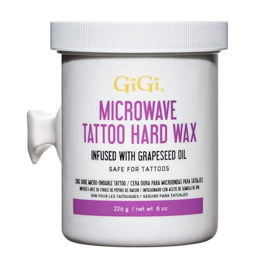 GiGi Microwave Tattoo Hard Wax for Hair Removal - Grapeseed Oil-Infused Safe for Tattoos, No Strips Needed, 8 oz