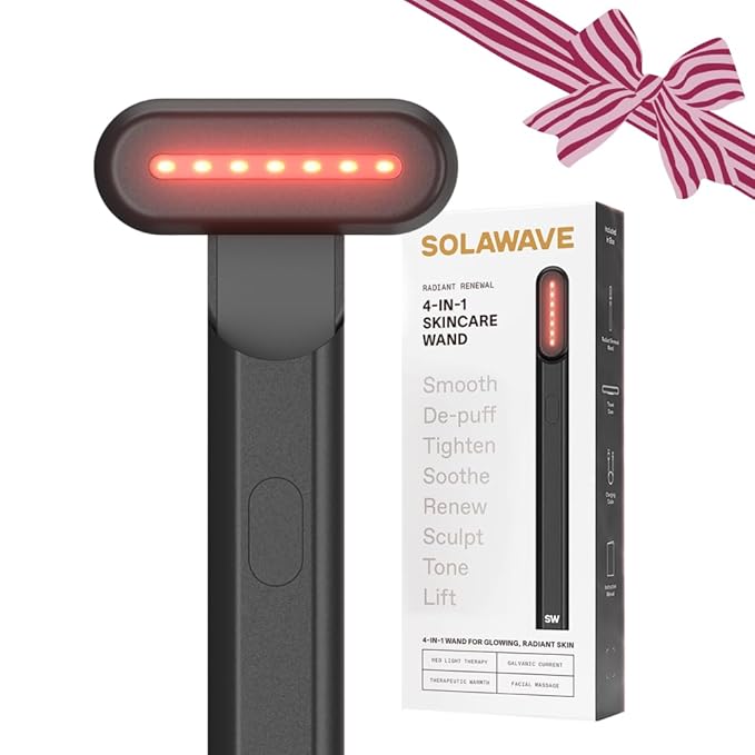 Solawave 4-in-1 Red Light Therapy Wand for Face & Neck | Beauty Device with Galvanic Current, Massager & Warmth | Anti-Aging, Wrinkle Reduction, Skin Tightening, Depuffing & Rejuvenation (Matte Black)