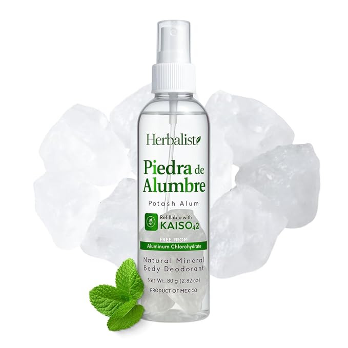 2 Bottles - Natural Crystal Piedra Alumbre Deodorant Spray – Refillable 80g (2.82oz) Each - Potash Alum Mist for Women, Men & Teens – With Real Alum Stones – Aluminum-Free, Long-Lasting