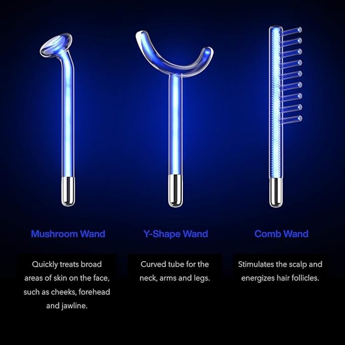 Pure Daily Care NuDerma Clinical Portable Skin Therapy Wand, Machine with 6 Fusion Neon + Argon Wands – Anti Aging - Clarifying - Skin Tightening & Radiance - Wrinkle Reducing