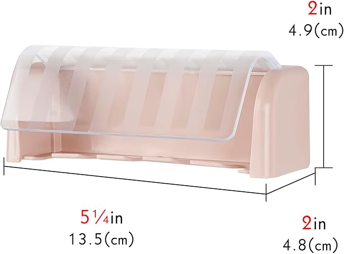 5 Slots Wall Mount Toothbrush Holder with Cover, Self Adhesive Toothbrush Storage Organizer for Shower, Toothbrush Hanger for Bathroom, Medicine Cabinet, Dorm (Pink)