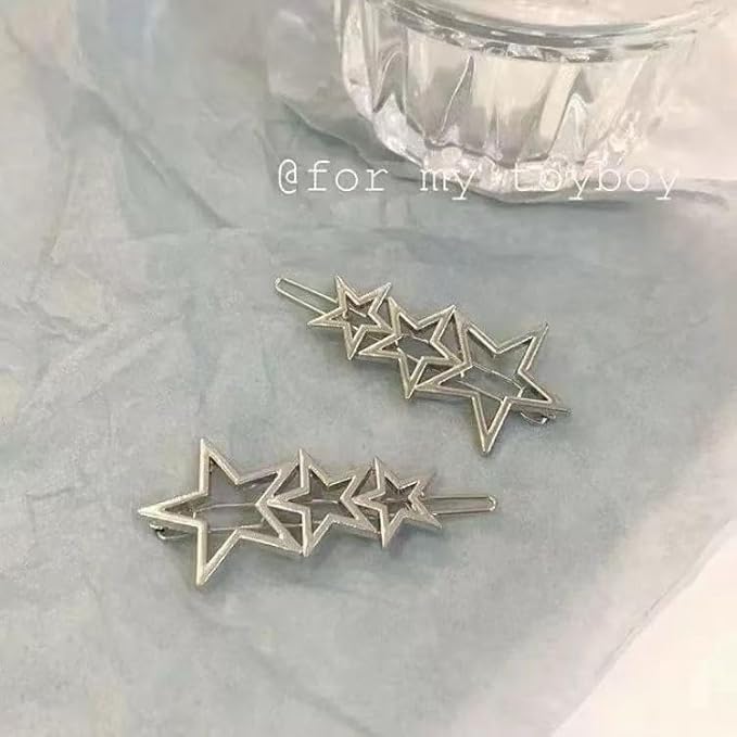 4Pcs Silver Hollow Star Hairpin Alloy Barrettes Hair Clips Hair Bangs Clip Hair Accessories For Woman Girls,Beauty and Personal Care