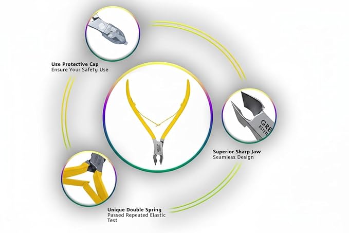 Professional Cuticle Trimmer Nail Cuticle Cutter Stainless Steel Cuticle Nippers with Sharp Blades of Cuticle Remover Clippers Manicure Tools Double Spring for Nail Care Pedicure Nail Tools (Yellow)