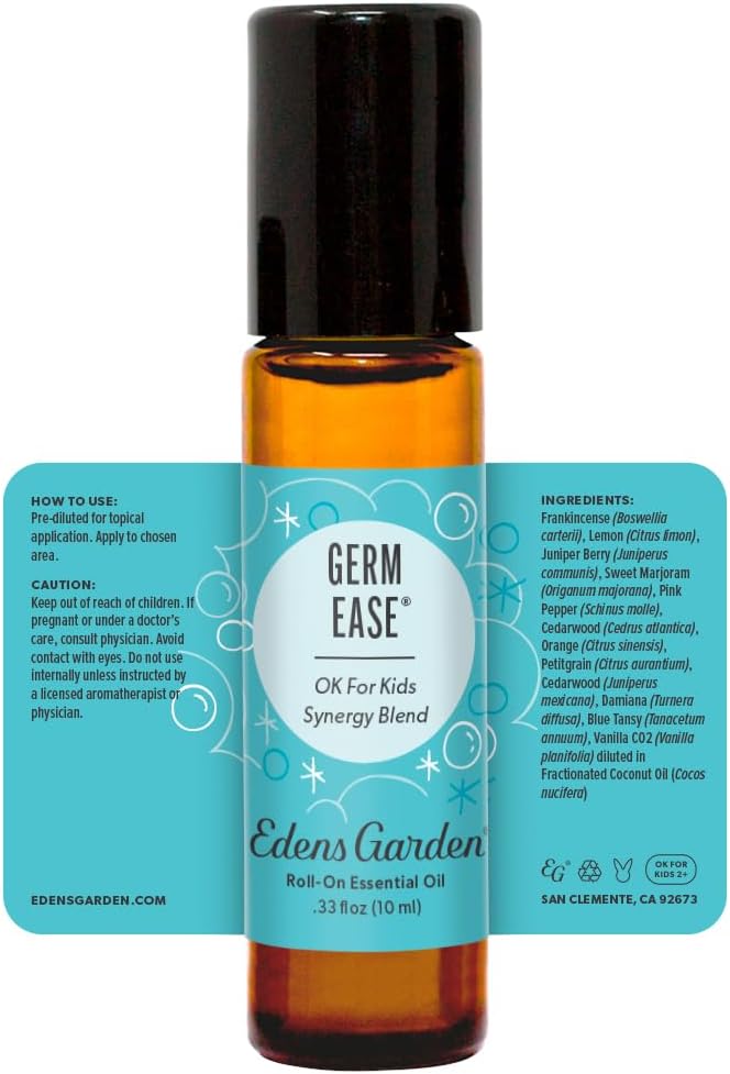 Edens Garden Germ-Ease Essential Oil Roll-On Blend- 100% Pure Premium Grade, Natural, Therapeutic, Aromatherapy, Kid & Skin Safe, The Best for Body, Wellness, Health Pre-Diluted 10 ml (.33 fl oz)