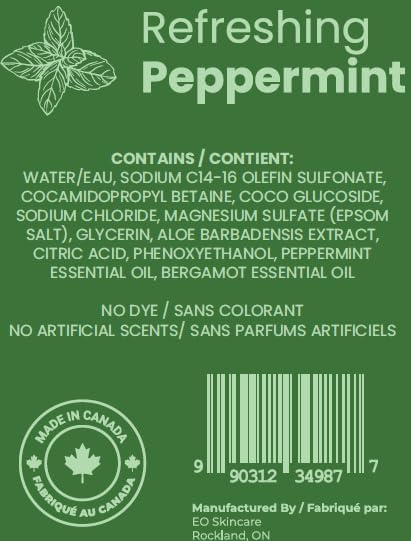 Luxury Foaming Bath - Natural Scented Bubble Bath - with Essential Oils and Epsom Salt - Refreshing Peppermint Scent, 33.8 fl oz / 1L