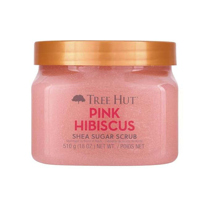 Tree Hut Pink Hibiscus Shea Sugar Scrub, Exfoliating, Hydrating & Moisturizing Body Scrub with Shea Butter & Nourishing Essential Oils, Smooth & Soften Skin, 18 oz